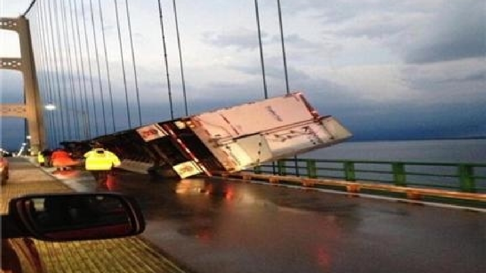 Truck nearly falls off Mackinac Bridge WEYI