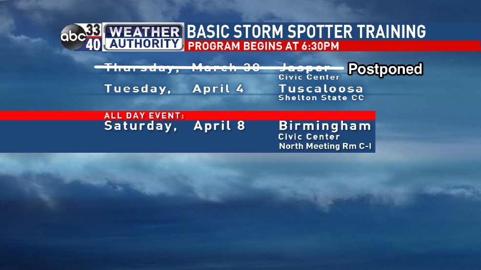 The Weather Authority Storm spotter training schedule WBMA