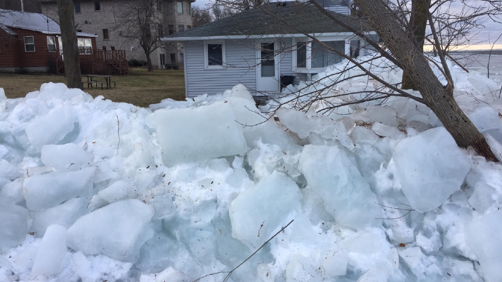 Monitoring ice shoves on Lake Winnebago in this windy day WLUK